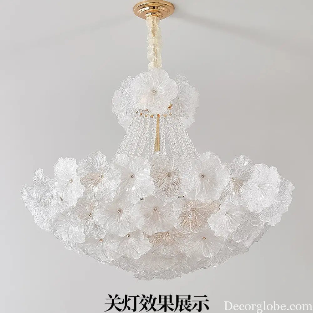 French Chandelier Retro Cream Style High-End Living Room Lamp Romantic Bedroom Flower Shape Glass Home Decoration Lamp