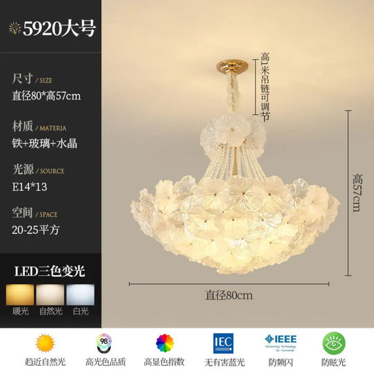 French Chandelier Retro Cream Style High-End Living Room Lamp Romantic Bedroom Flower Shape Glass Home Decoration Lamp