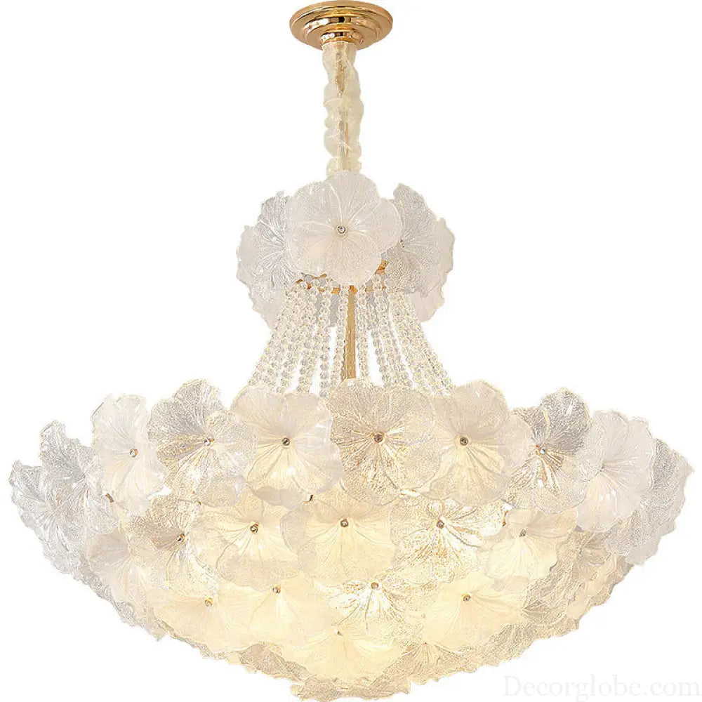 French Chandelier Retro Cream Style High-End Living Room Lamp Romantic Bedroom Flower Shape Glass Home Decoration Lamp