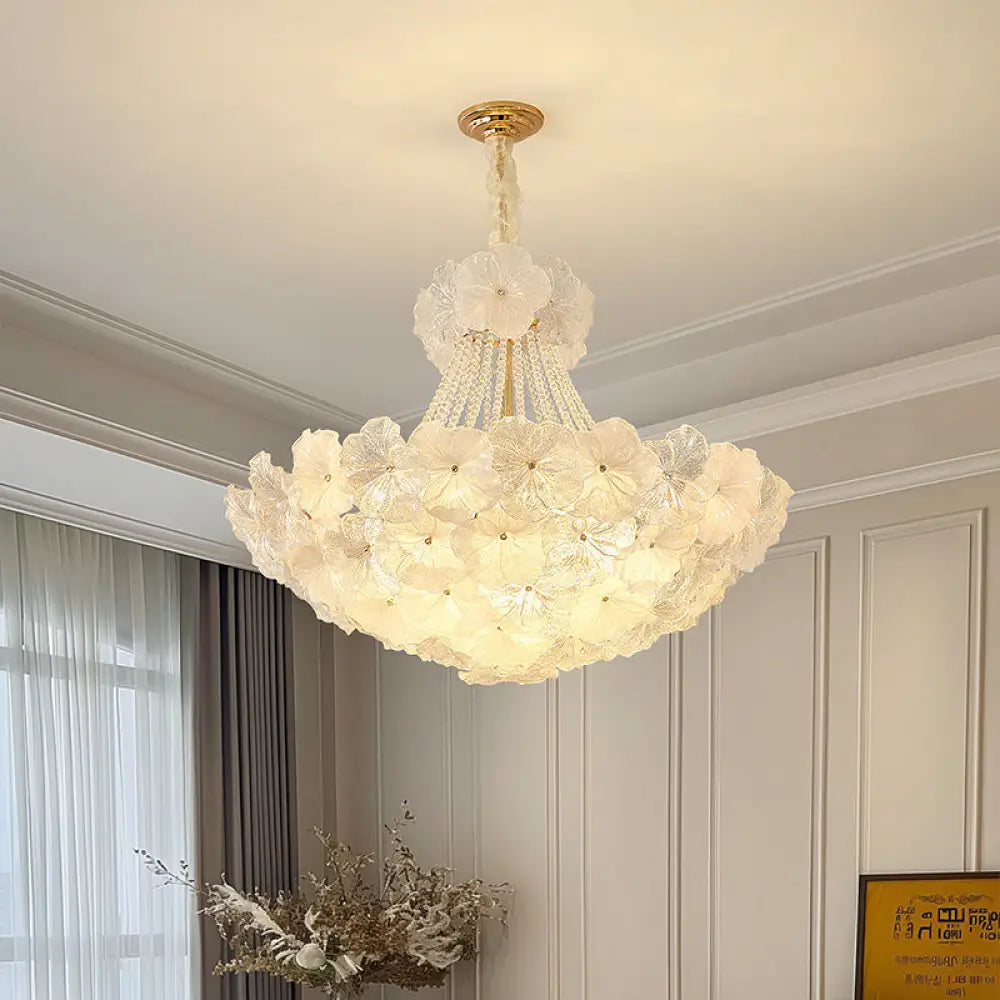 French Chandelier Retro Cream Style High-End Living Room Lamp Romantic Bedroom Flower Shape Glass Home Decoration Lamp