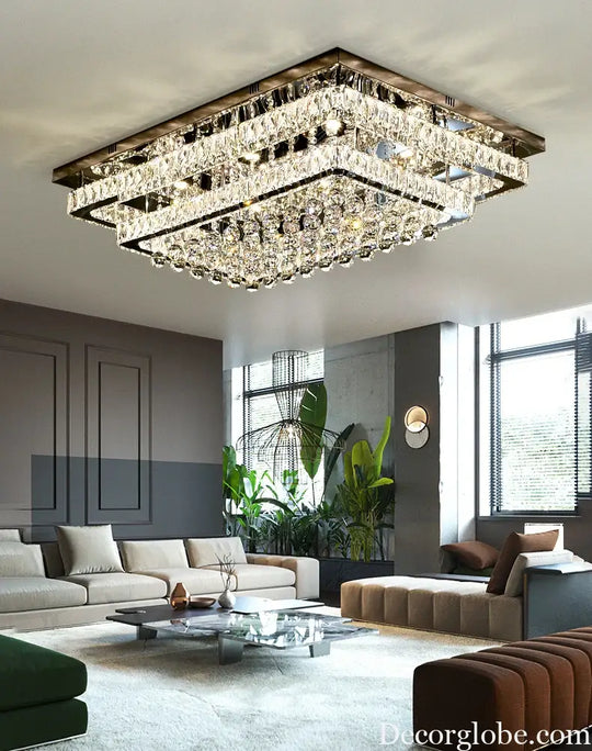 Modern Luxury Crystal LED Chandelier For Living Room Bedroom Dining Room Kitchen Ceiling Lamp Silver Chrome Remote