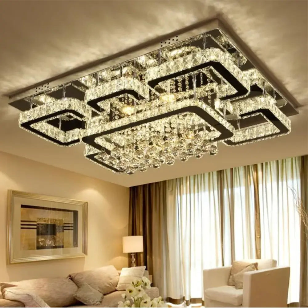 Modern Luxury Crystal LED Chandelier For Living Room Bedroom Dining Room Kitchen Ceiling Lamp Silver Chrome Remote