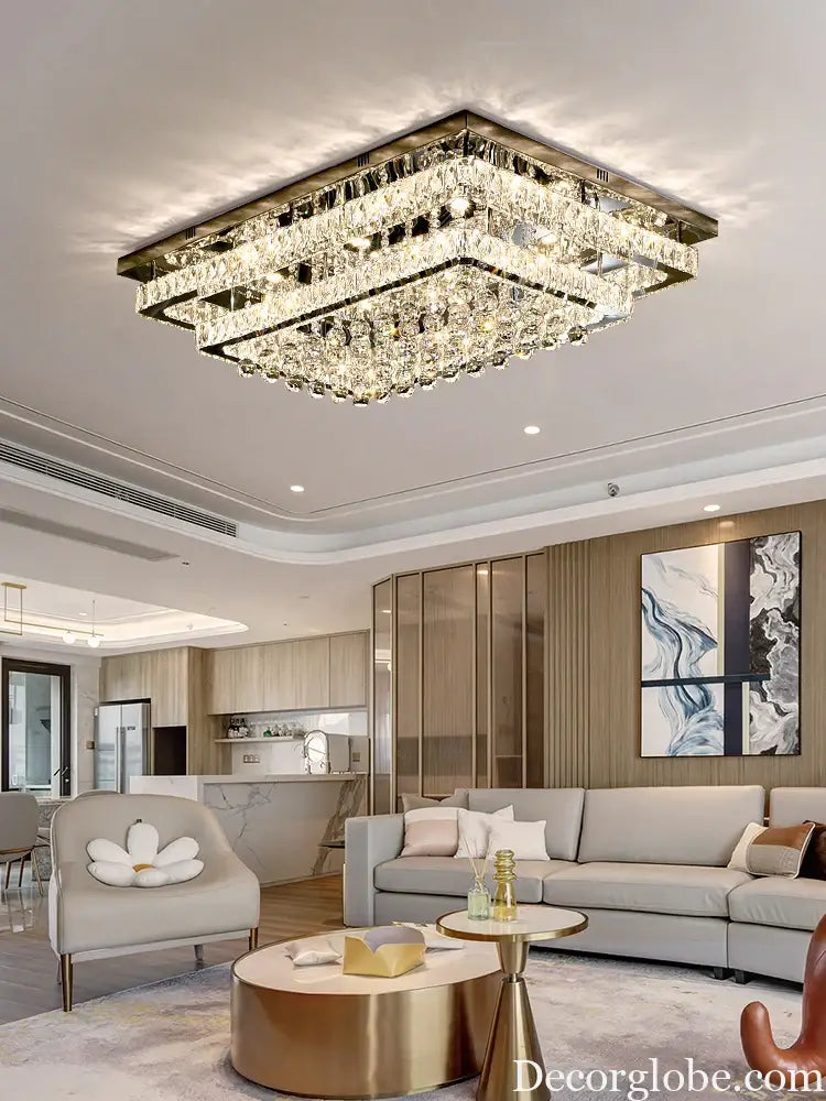 Modern Luxury Crystal LED Chandelier For Living Room Bedroom Dining Room Kitchen Ceiling Lamp Silver Chrome Remote