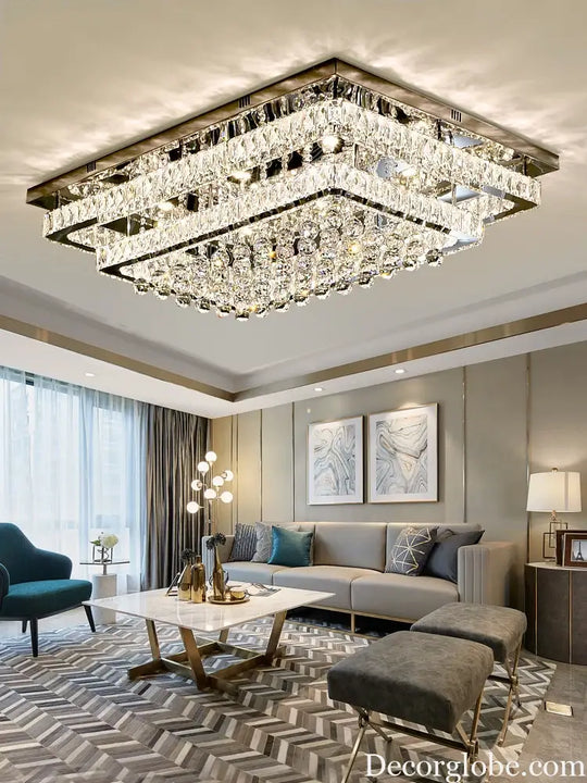 Modern Luxury Crystal LED Chandelier For Living Room Bedroom Dining Room Kitchen Ceiling Lamp Silver Chrome Remote