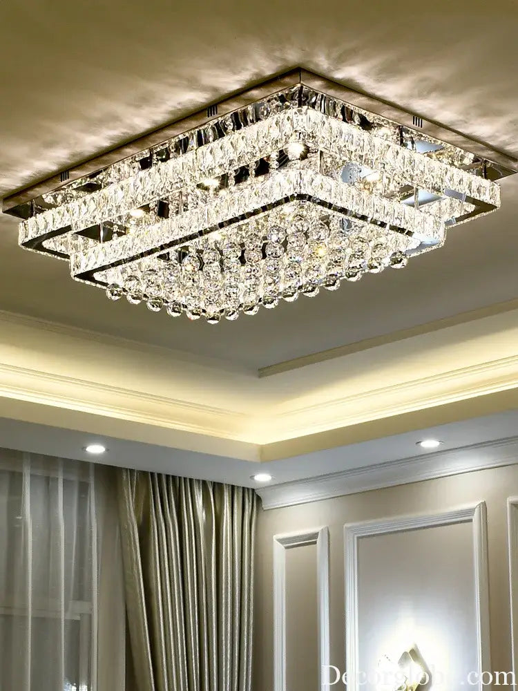 Modern Luxury Crystal LED Chandelier For Living Room Bedroom Dining Room Kitchen Ceiling Lamp Silver Chrome Remote