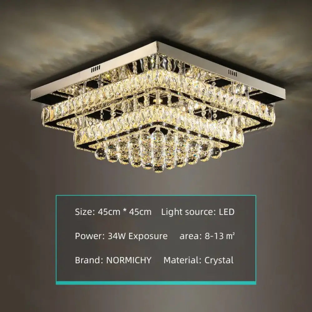 Modern Luxury Crystal LED Chandelier For Living Room Bedroom Dining Room Kitchen Ceiling Lamp Silver Chrome Remote