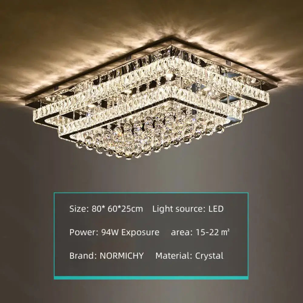 Modern Luxury Crystal LED Chandelier For Living Room Bedroom Dining Room Kitchen Ceiling Lamp Silver Chrome Remote