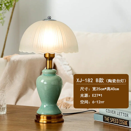 Cross-Border Ceramic Led Table Lamp Retro Bedroom Bedside Lamp Zhongshan Lighting Fixtures E-Commerce Foreign Trade