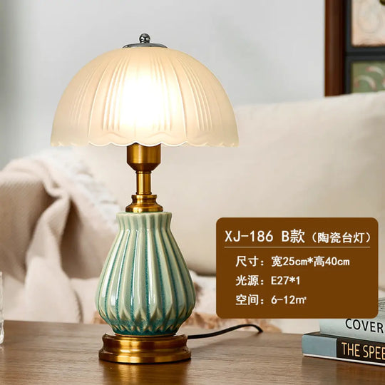 Cross-Border Ceramic Led Table Lamp Retro Bedroom Bedside Lamp Zhongshan Lighting Fixtures E-Commerce Foreign Trade