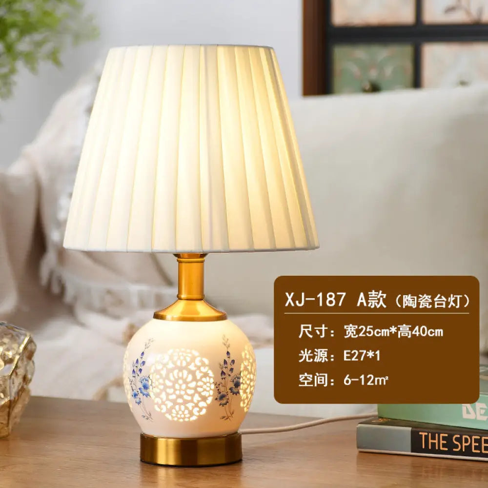 Cross-Border Ceramic Led Table Lamp Retro Bedroom Bedside Lamp Zhongshan Lighting Fixtures E-Commerce Foreign Trade