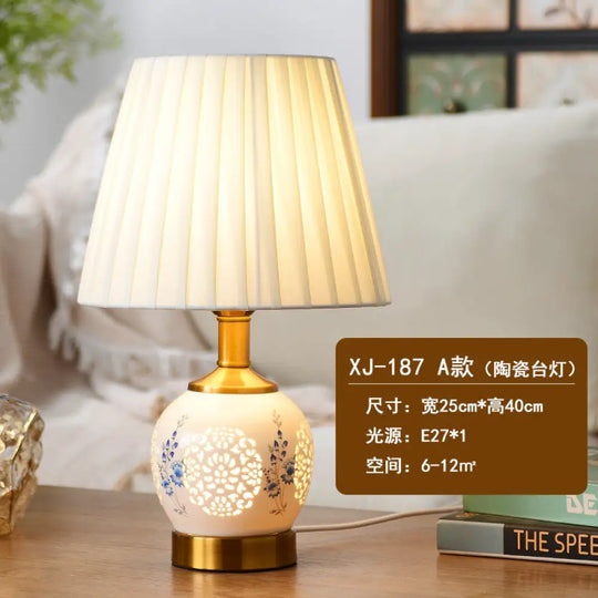 Cross-Border Ceramic Led Table Lamp Retro Bedroom Bedside Lamp Zhongshan Lighting Fixtures E-Commerce Foreign Trade