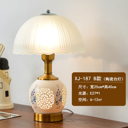 Cross-Border Ceramic Led Table Lamp Retro Bedroom Bedside Lamp Zhongshan Lighting Fixtures E-Commerce Foreign Trade
