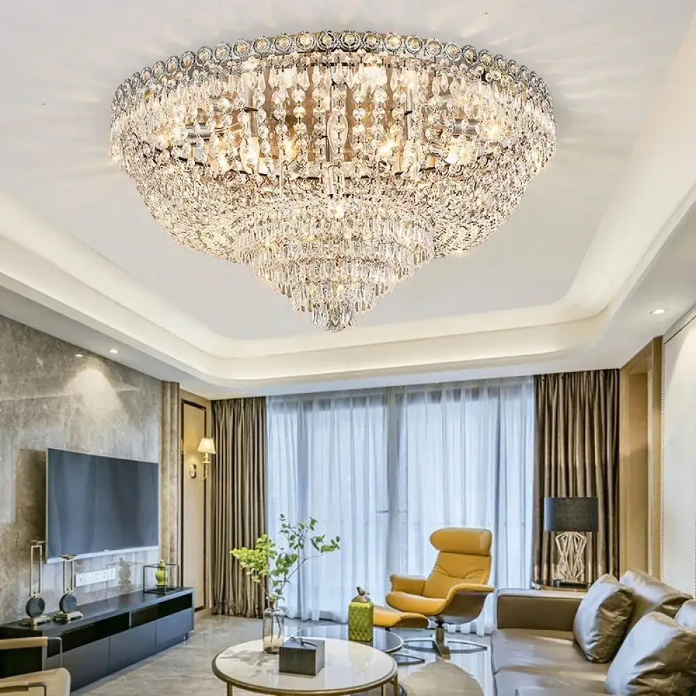 Modern American Style LED Crystal Lamp Circular Home Decoration Living Room Bedroom Dining Room Hotel Ceiling Ceiling