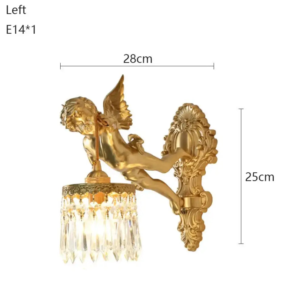 French Vintage Style Copper Angel Hanging Flower Crystal Wall Lamp Palace Corridor Entrance Porch Balcony Bedside