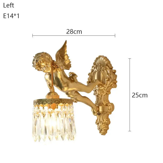 French Vintage Style Copper Angel Hanging Flower Crystal Wall Lamp Palace Corridor Entrance Porch Balcony Bedside