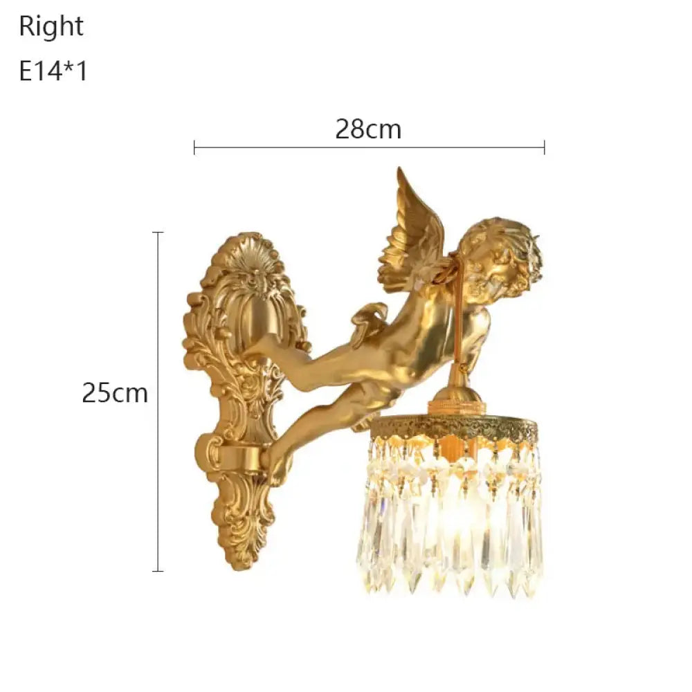 French Vintage Style Copper Angel Hanging Flower Crystal Wall Lamp Palace Corridor Entrance Porch Balcony Bedside