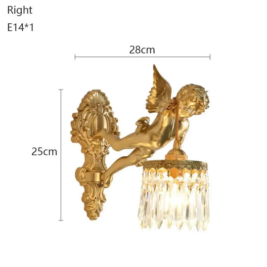 French Vintage Style Copper Angel Hanging Flower Crystal Wall Lamp Palace Corridor Entrance Porch Balcony Bedside