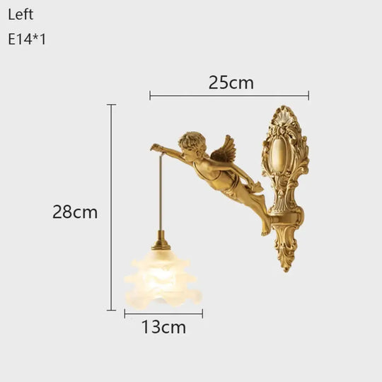 French Vintage Style Copper Angel Hanging Flower Crystal Wall Lamp Palace Corridor Entrance Porch Balcony Bedside