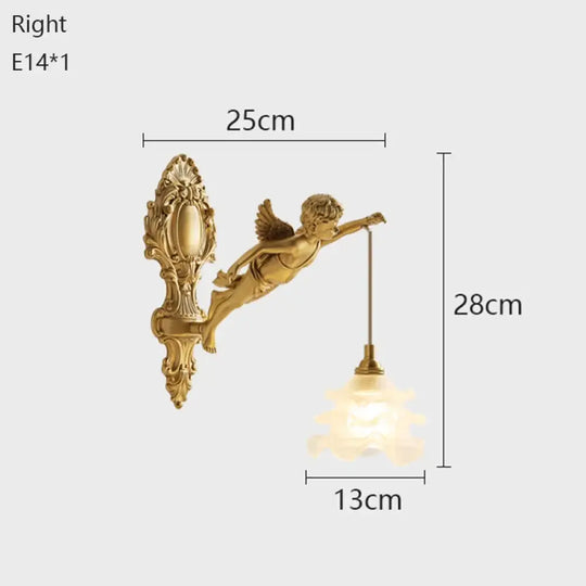 French Vintage Style Copper Angel Hanging Flower Crystal Wall Lamp Palace Corridor Entrance Porch Balcony Bedside