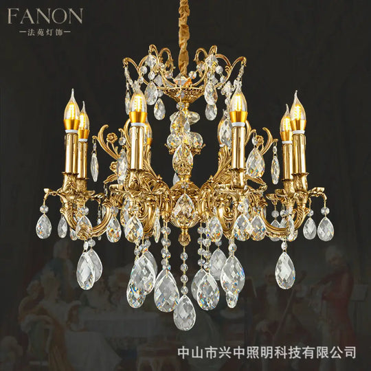 French Retro Crystal Copper Branch Chandelier