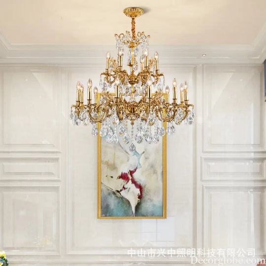 French Retro Crystal Copper Branch Chandelier