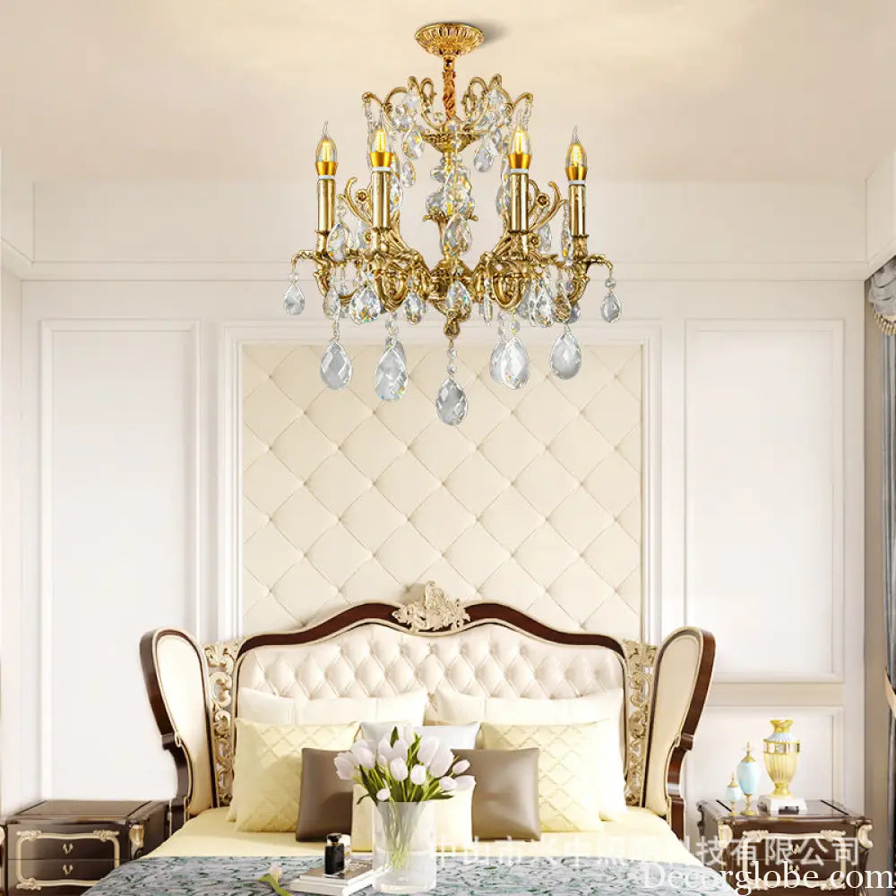 French Retro Crystal Copper Branch Chandelier