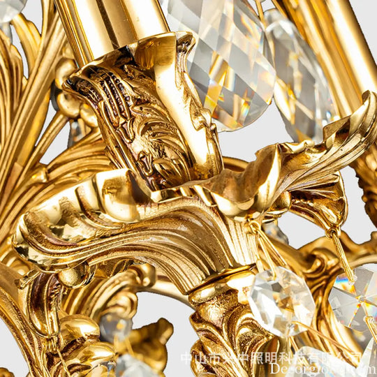 French Retro Crystal Copper Branch Chandelier