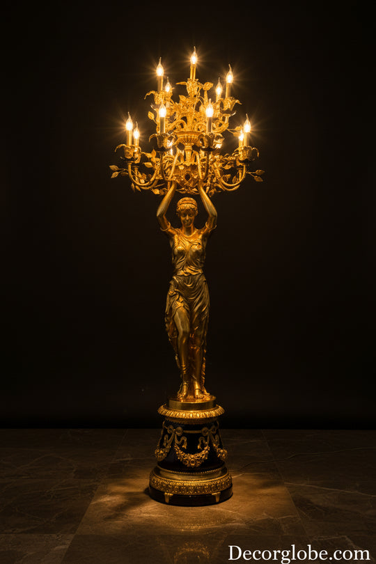 260cm sexy girl standing lamp French Villa Hall copper floor lamps luminaria foyer hotel project vintage floor lamps