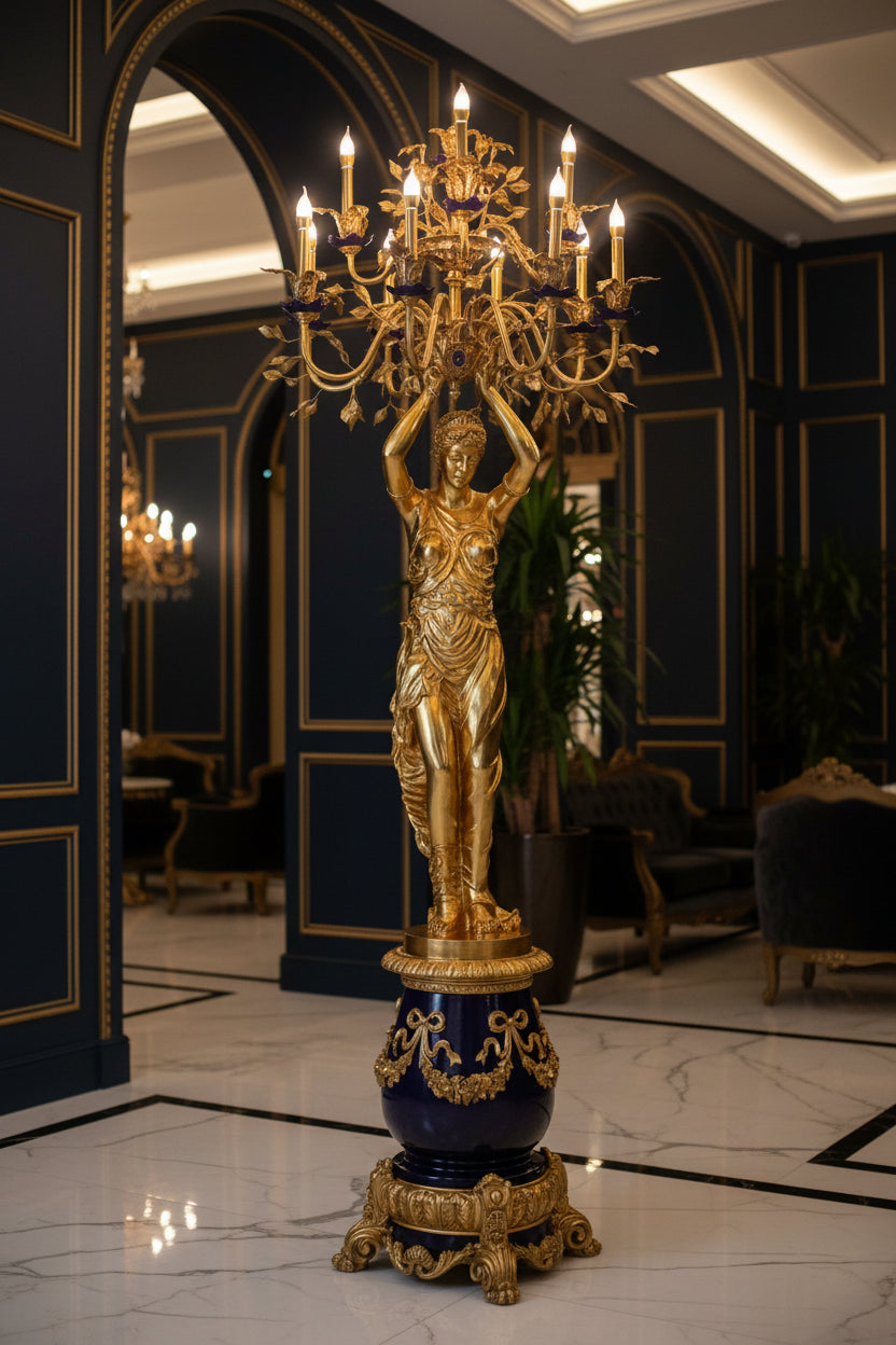 260cm sexy girl standing lamp French Villa Hall copper floor lamps luminaria foyer hotel project vintage floor lamps