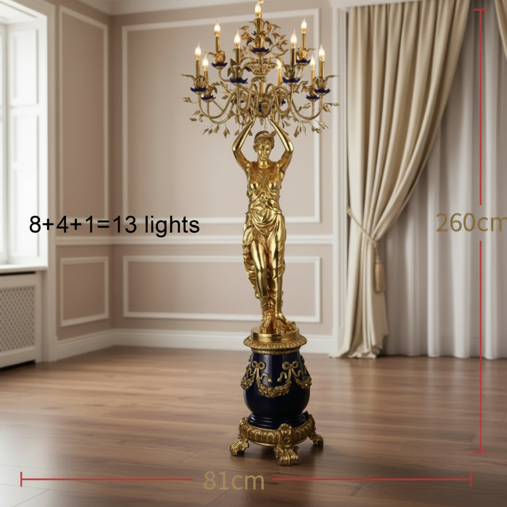 260cm sexy girl standing lamp French Villa Hall copper floor lamps luminaria foyer hotel project vintage floor lamps